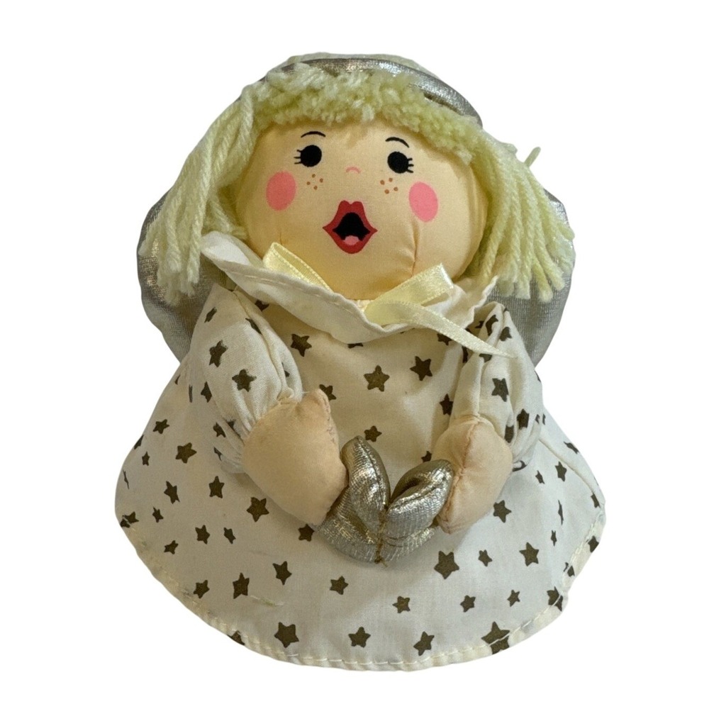 Lillian Vernon‎ Soft Fabric Angel Doll Christmas Gold Silver Star Dress 7 Inch